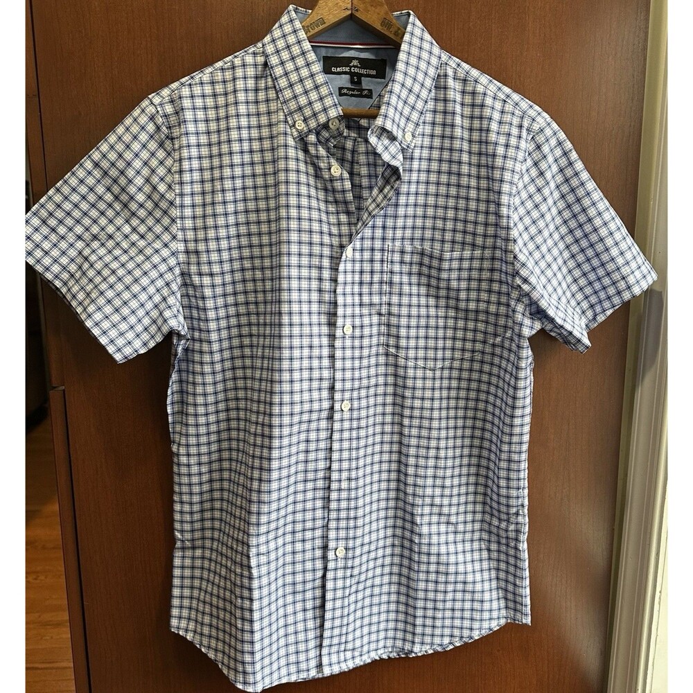 Classic Collection Blue Plaid Button Down Shirt Mens S Regular Fit Made in Italy